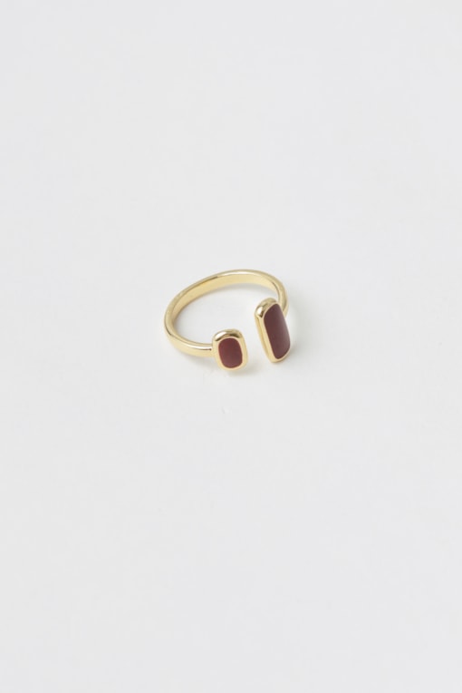 Anel Dois Retângulos Esmaltados Dourado