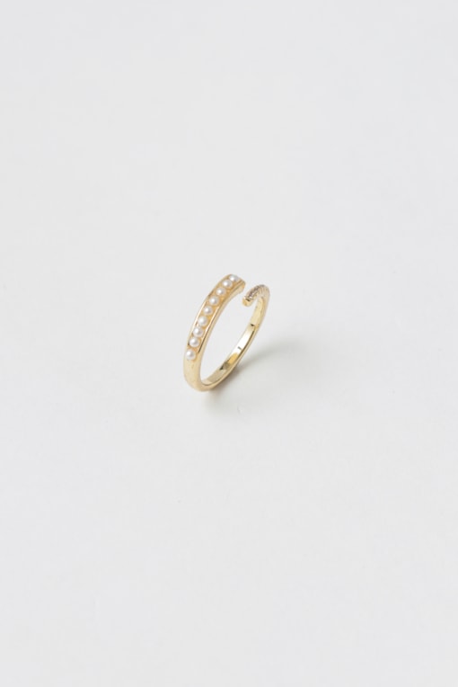 Anel Strass Pequeno E Fileira De Pérolas Dourado