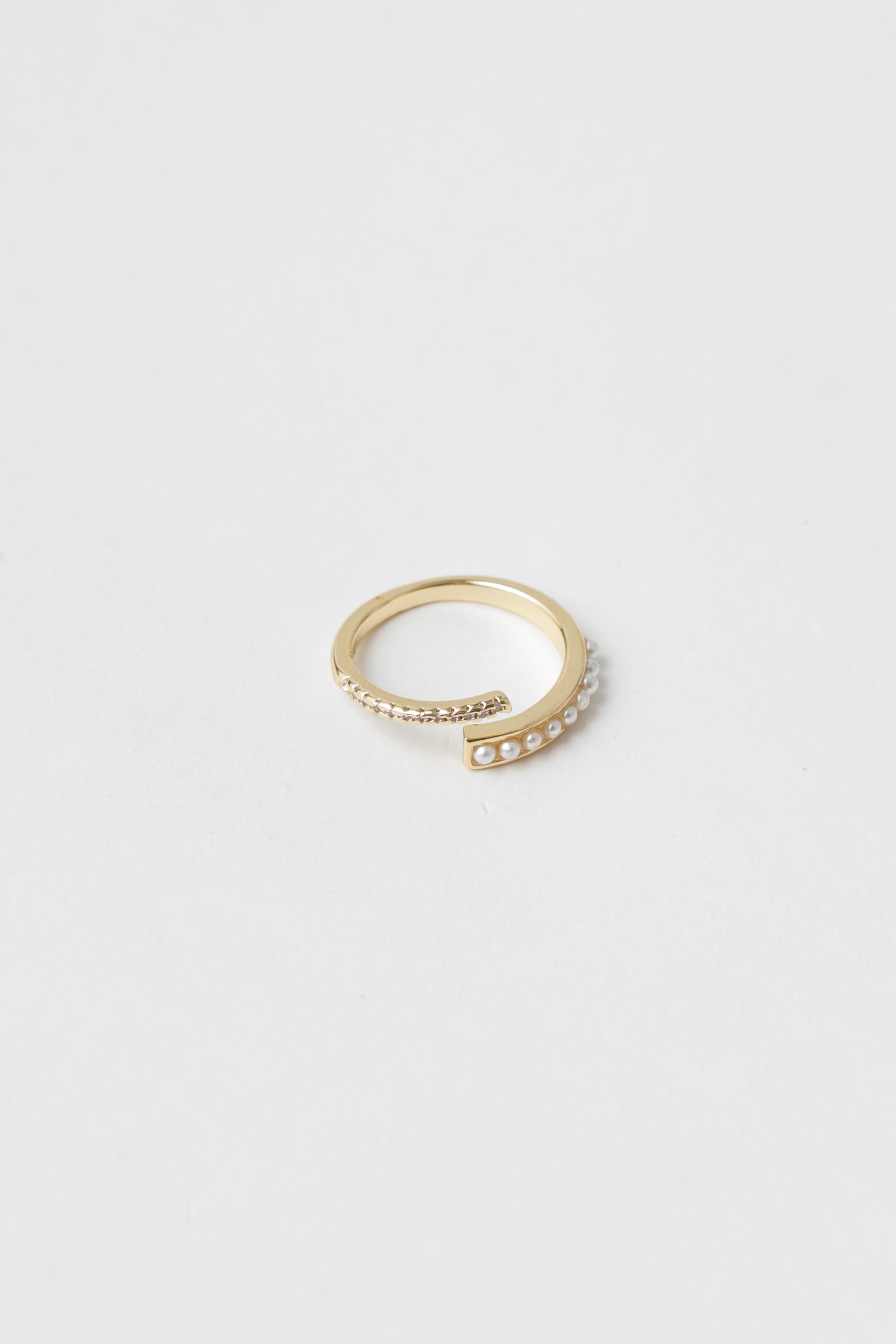 Anel Strass Pequeno E Fileira De Pérolas Dourado