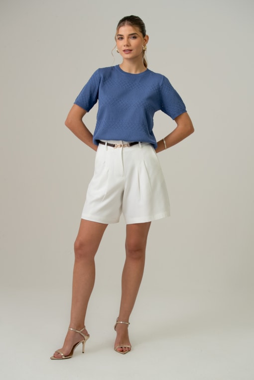 Bermuda Alfaiatada Com Pregas Off-white