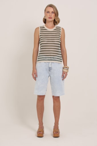 Bermuda Jeans Barra Desfiada Jeans