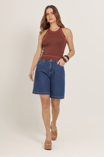 Bermuda Jeans Cintura Alta Jeans
