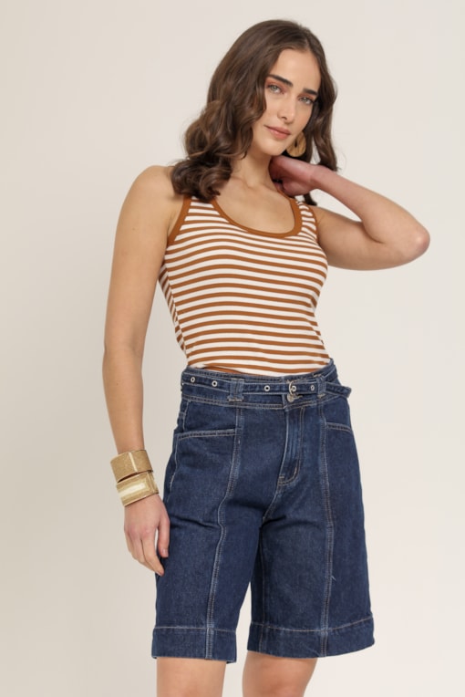 Bermuda Jeans com Cinto Jeans