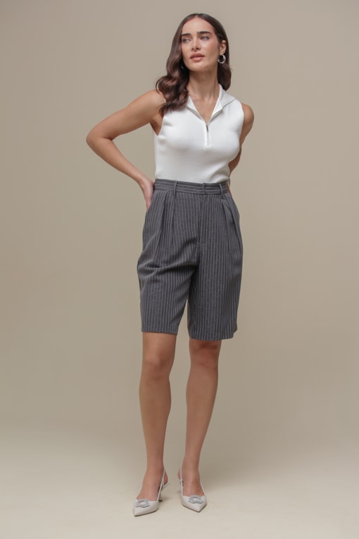 Bermuda Risca de Giz Lurex Cinza