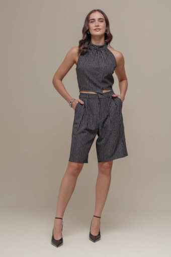 Bermuda Risca de Giz Lurex Preto
