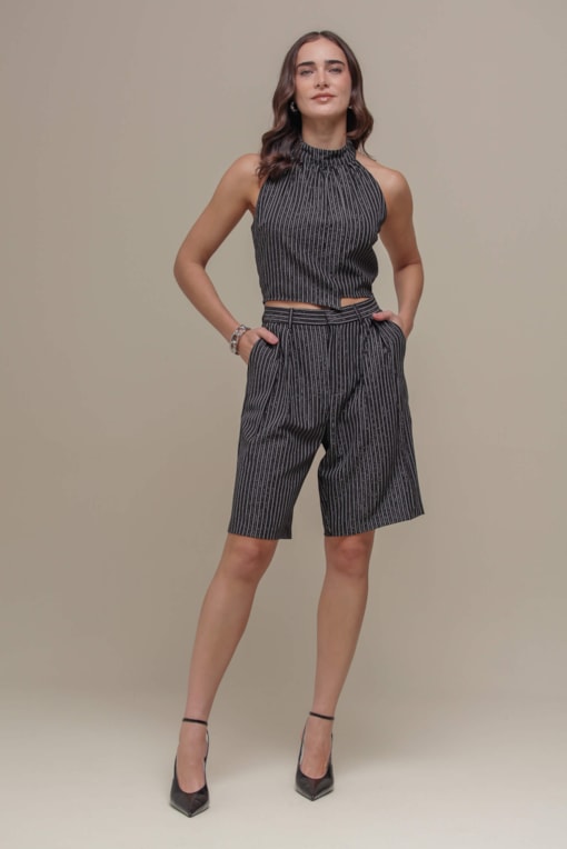 Bermuda Risca de Giz Lurex Preto