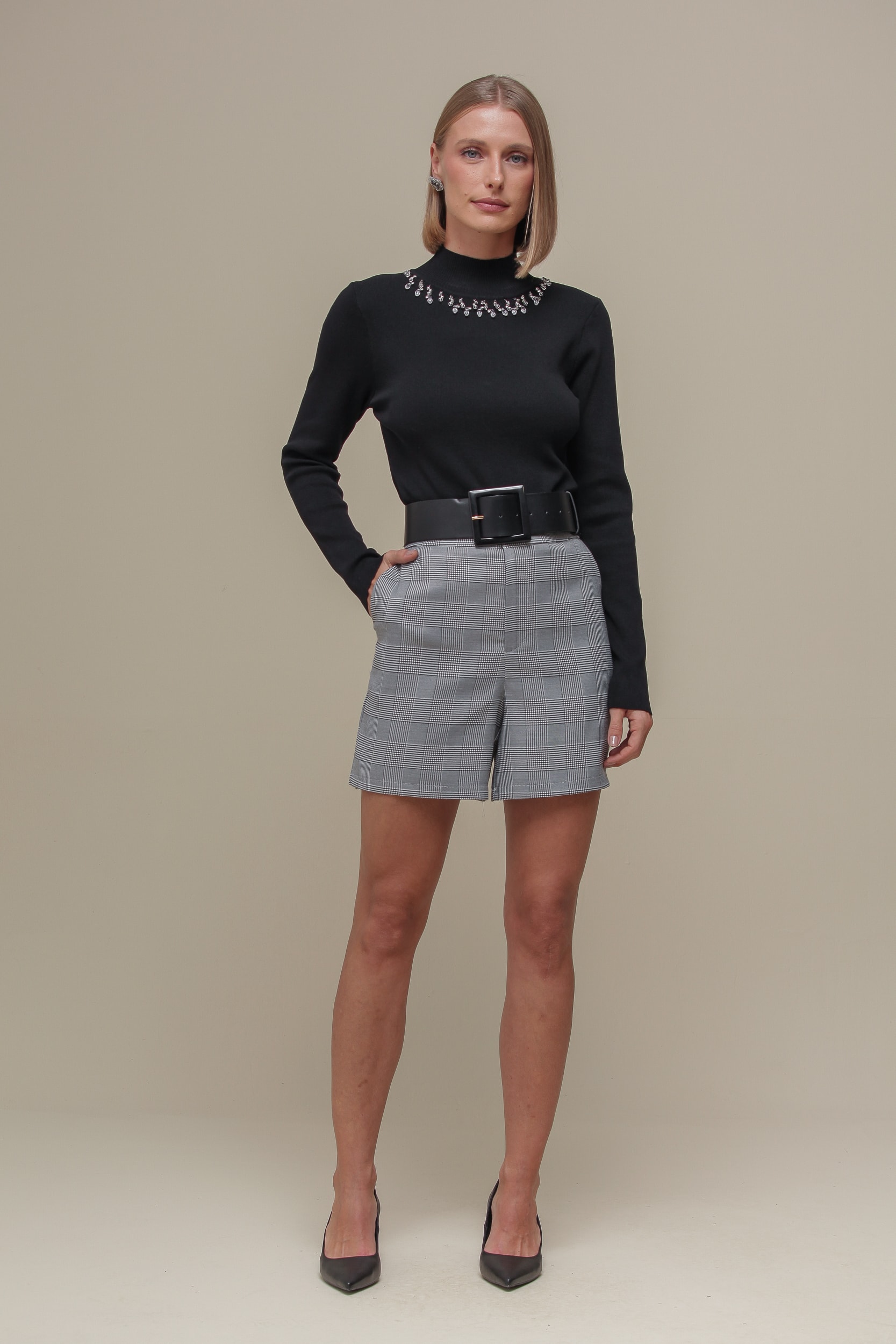 Bermuda Tweed Xadrez Preto