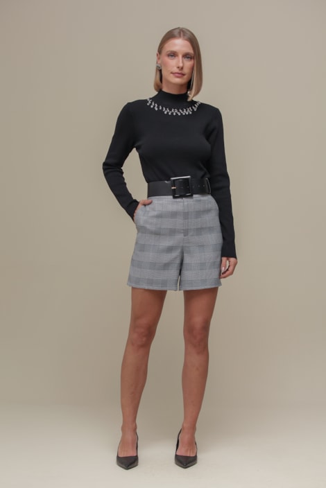 Bermuda Tweed Xadrez Preto