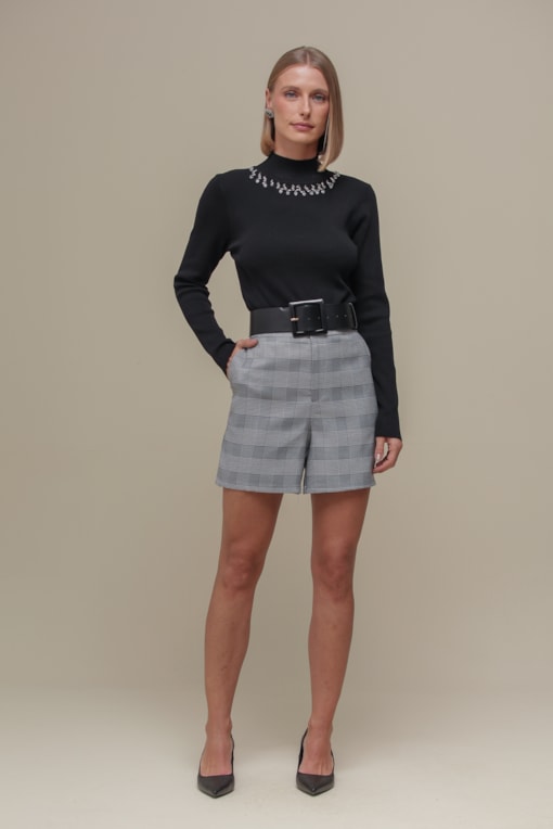 Bermuda Tweed Xadrez Preto