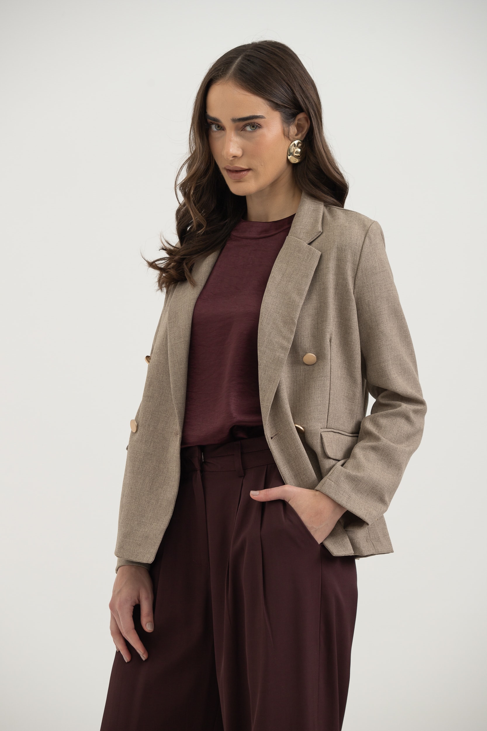 Blazer Abotoamento Duplo Bege