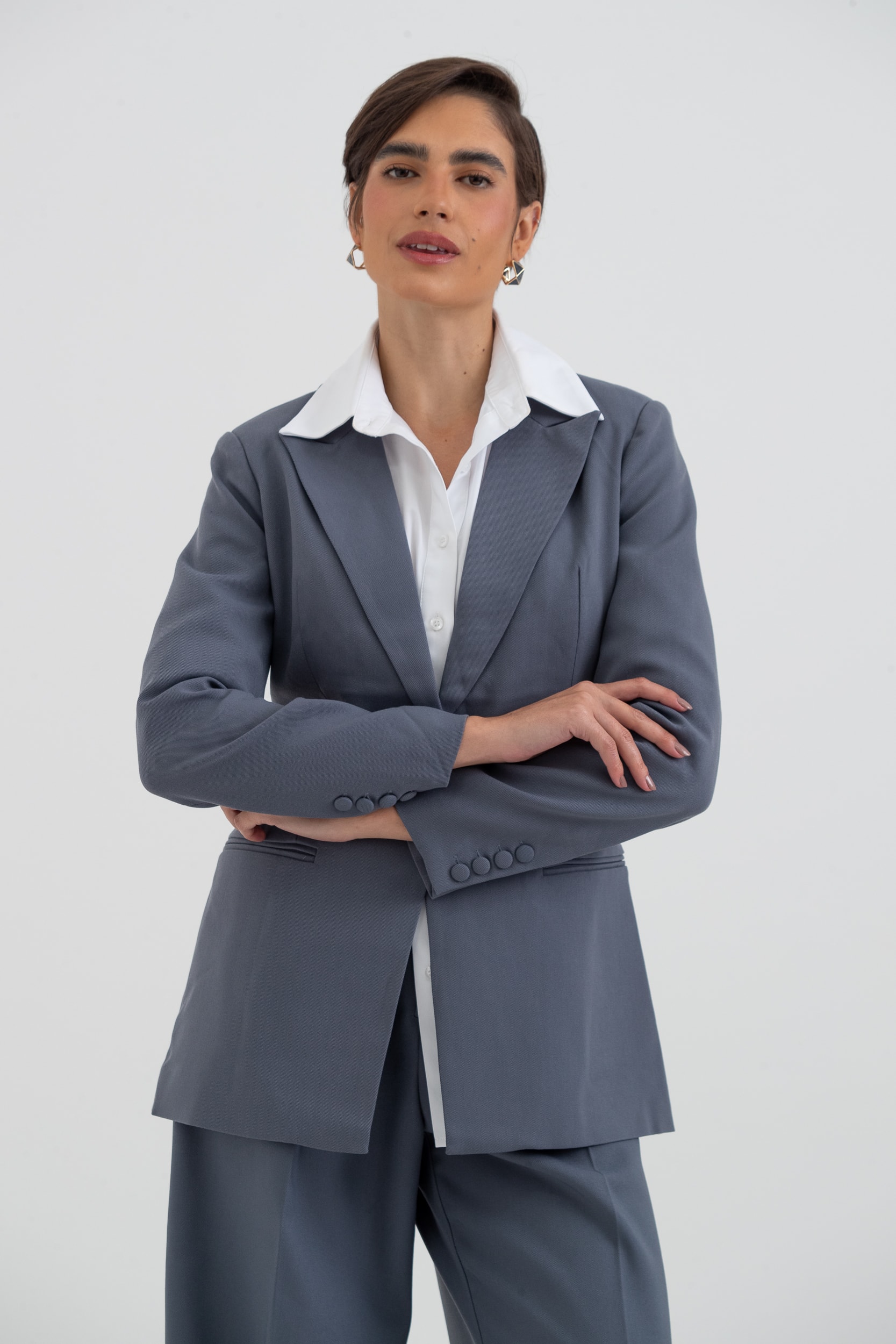 Blazer Ajustado Alongado Cinza