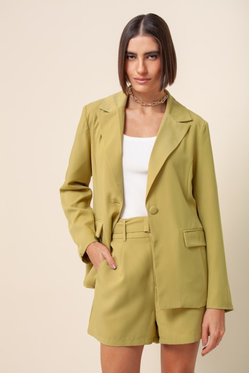 Blazer Alfaiataria Acinturado Bolsos  Verde 