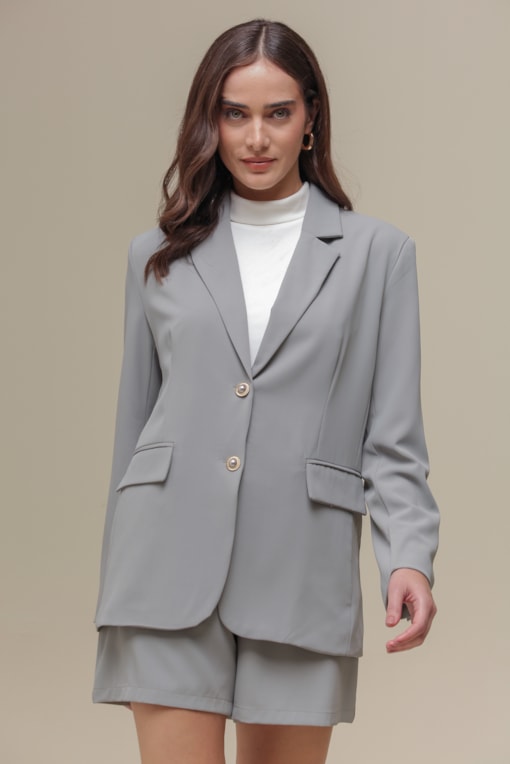 Blazer Alfaiataria Alongado Cinza