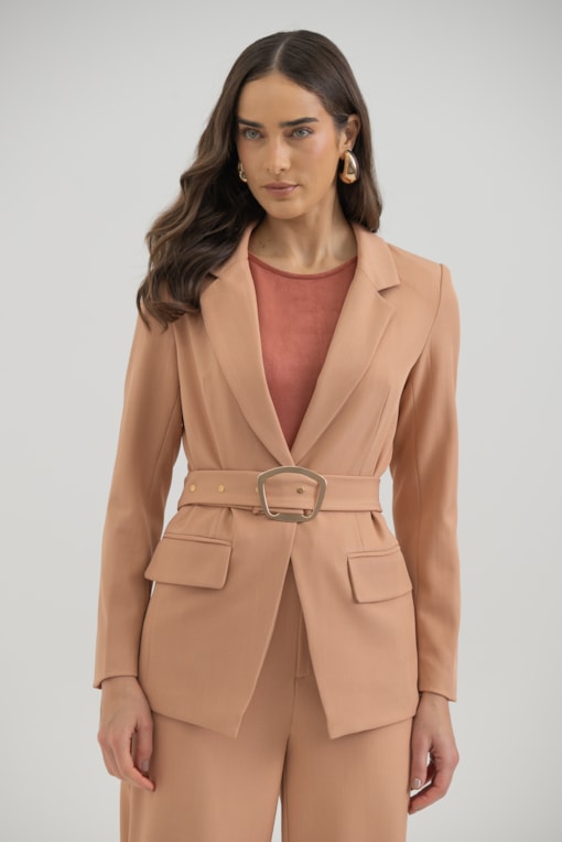 Blazer Alfaiataria Cinto Fivela Grande Salmão