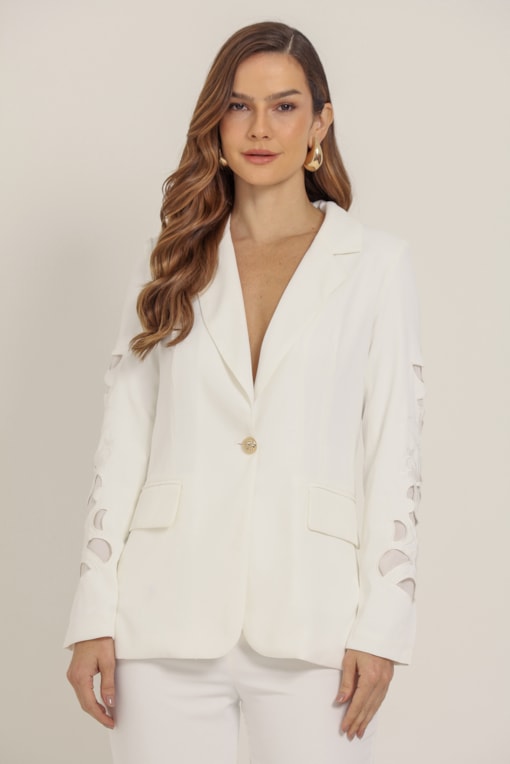 Blazer Alfaiataria Com Detalhe Manga Richelieu Branco