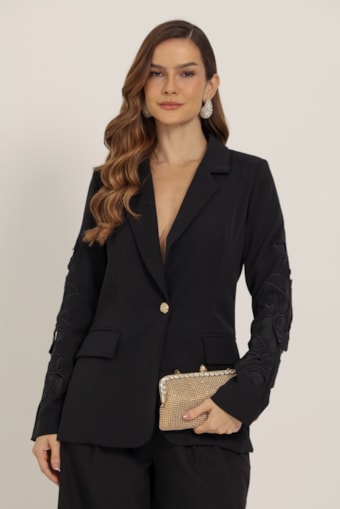 Blazer Alfaiataria Com Detalhe Manga Richelieu Preto