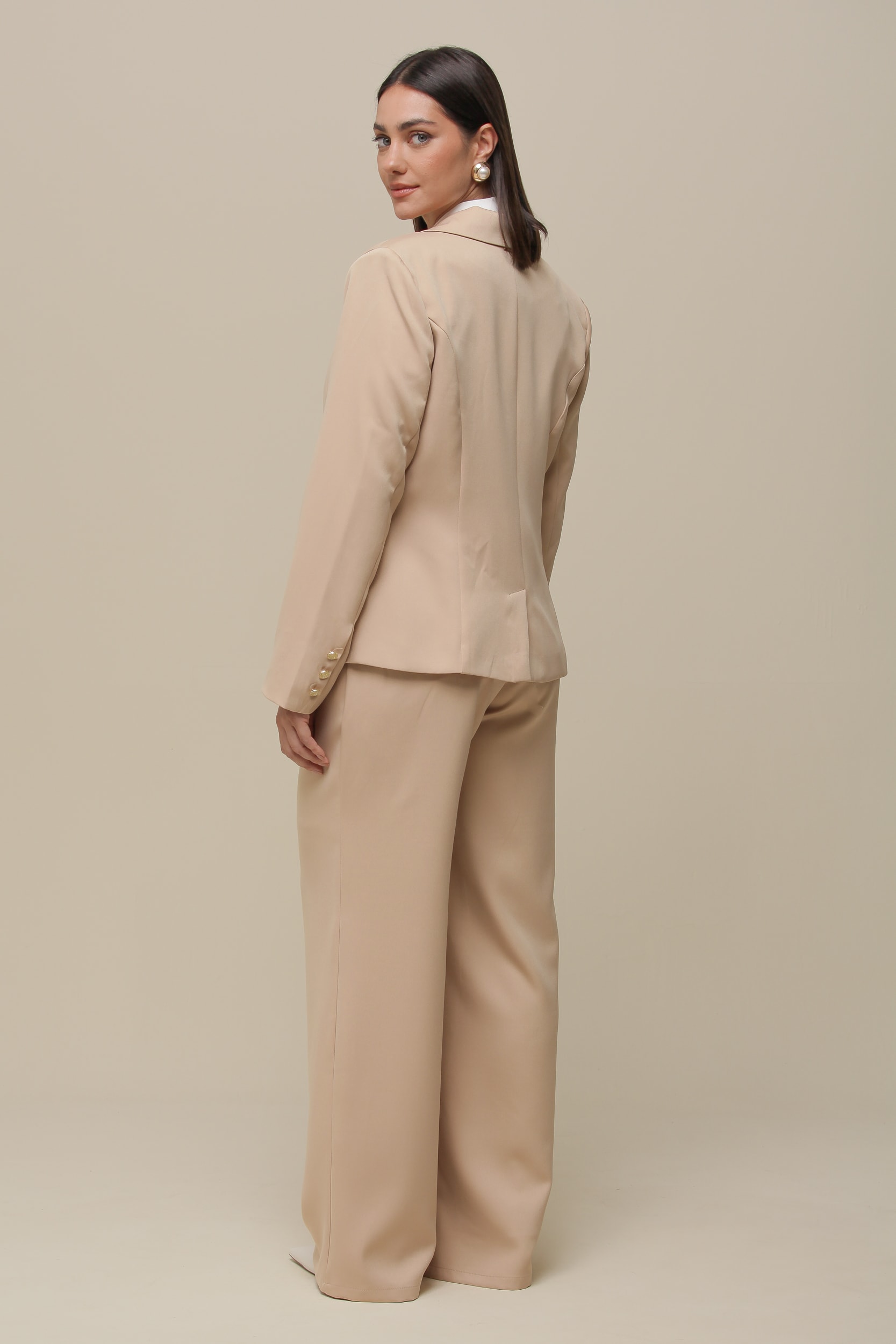 Blazer Alfaiataria Lapelas Bege