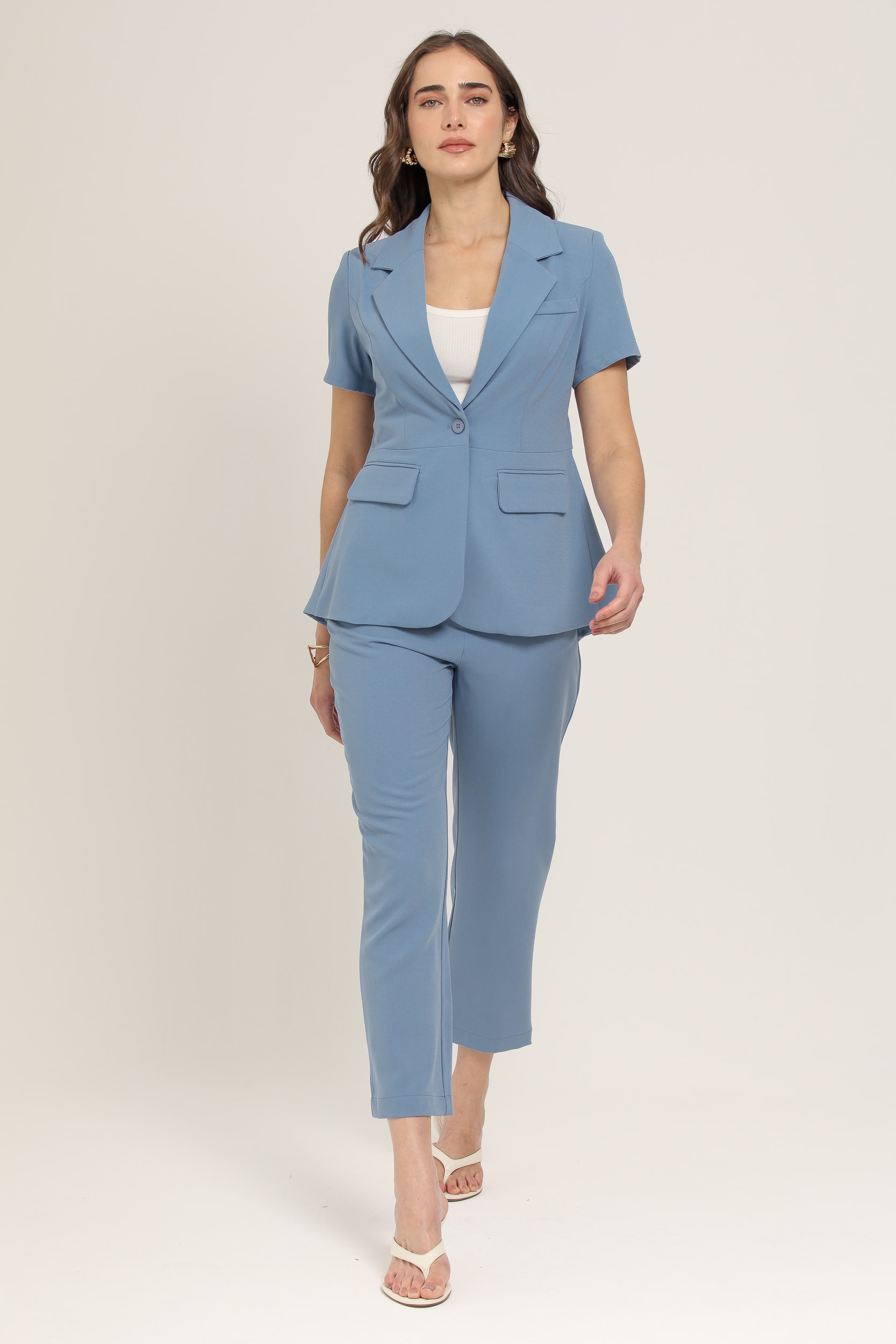 Blazer Alfaiataria Manga Curta  Azul