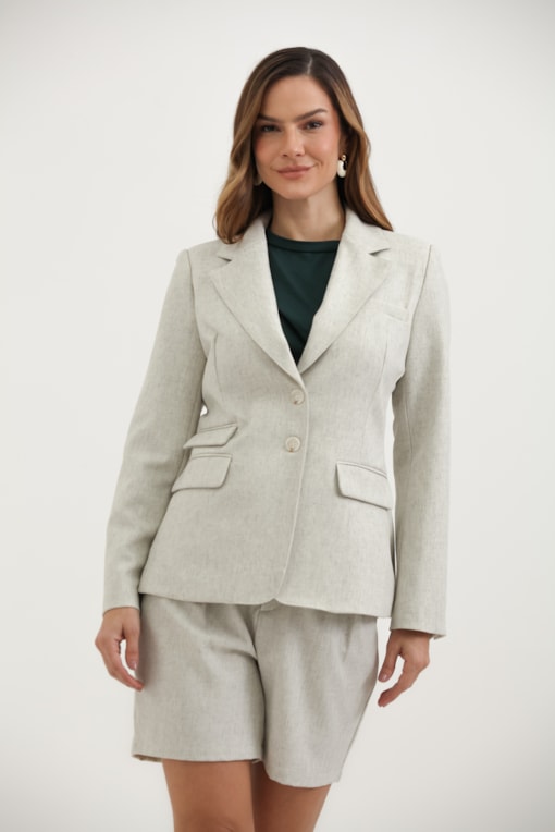 Blazer Alfaiataria Pences Laterais E Bolsos Areia