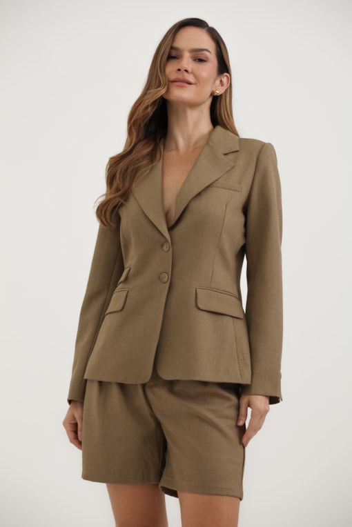 Blazer Alfaiataria Pences Laterais E Bolsos Marrom