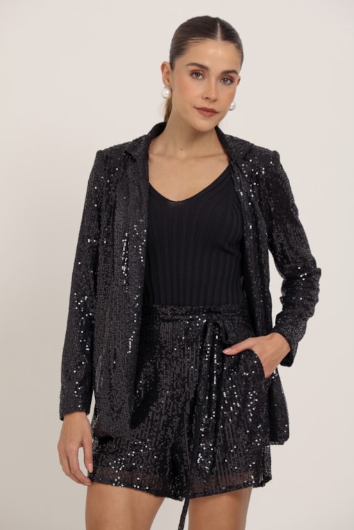 Blazer Alongado Paetê  Preto