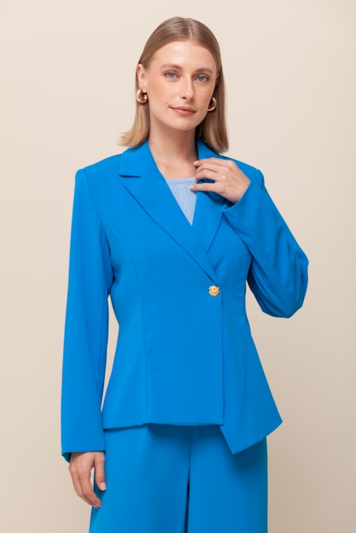Blazer Assimétrico Babados Azul