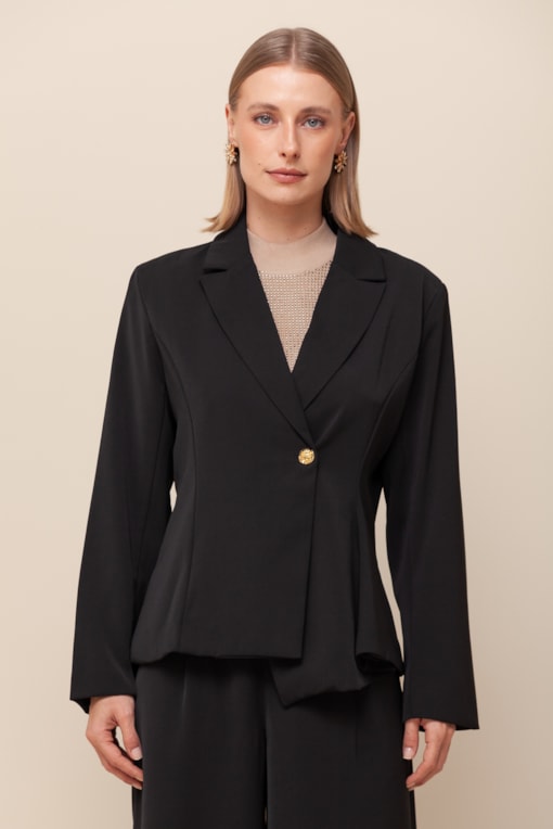 Blazer Assimétrico Babados Preto