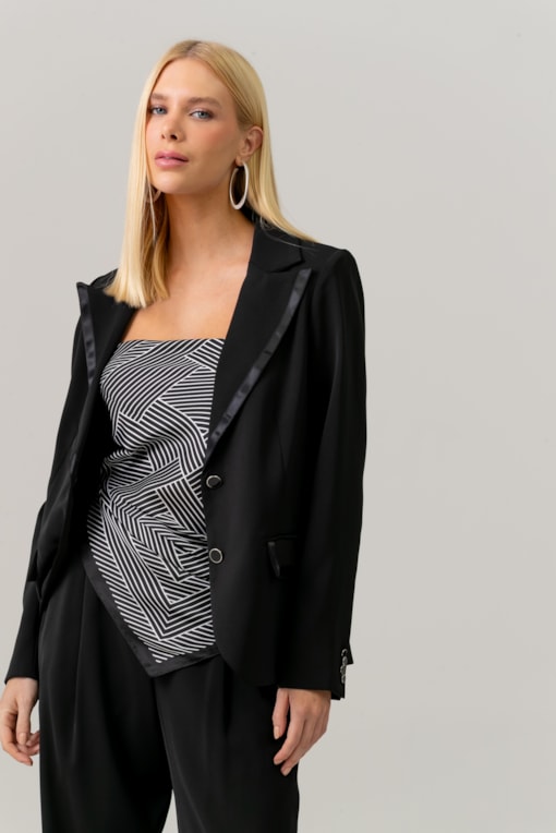 Blazer Com Vivos De Cetim Preto