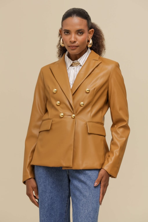Blazer de PU Transpassado  Camel