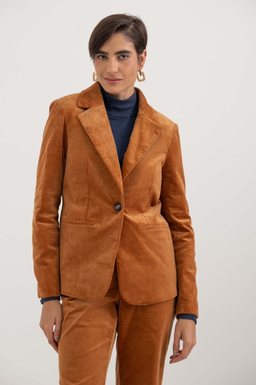 Blazer De Veludo Cotelê Camel
