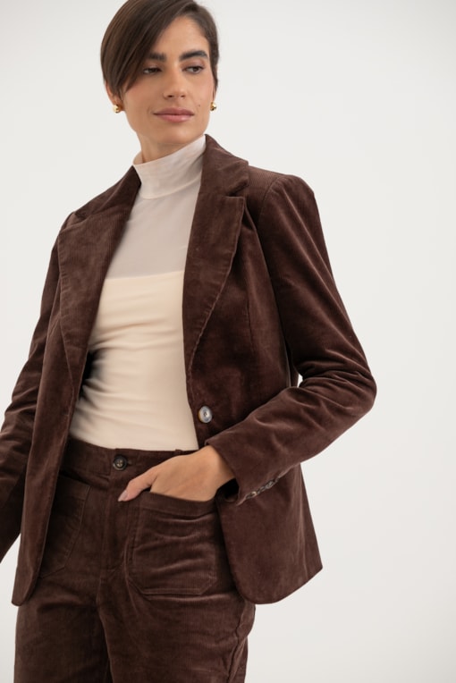 Blazer De Veludo Cotelê Marrom