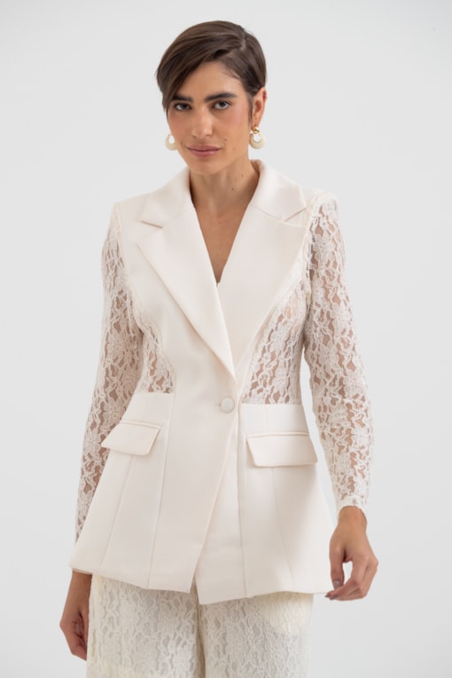 Blazer Detalhes De Renda Off-white