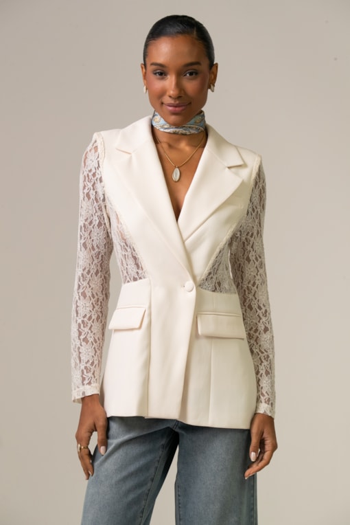 Blazer Detalhes De Renda Off-white
