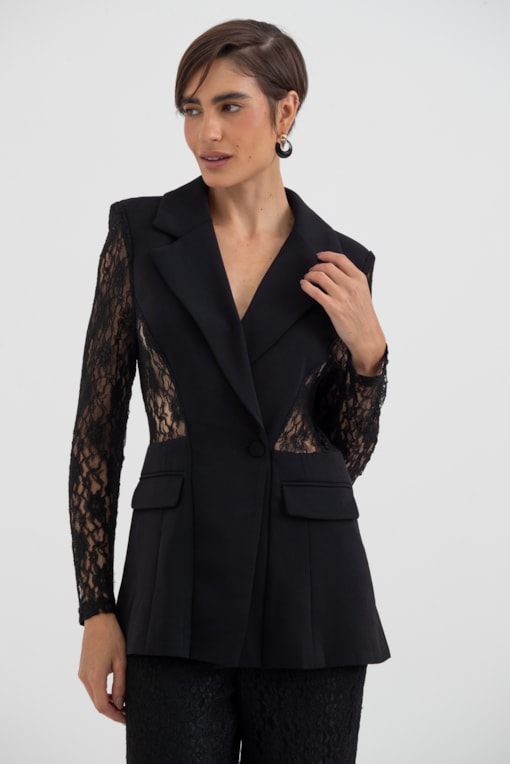 Blazer Detalhes De Renda Preto