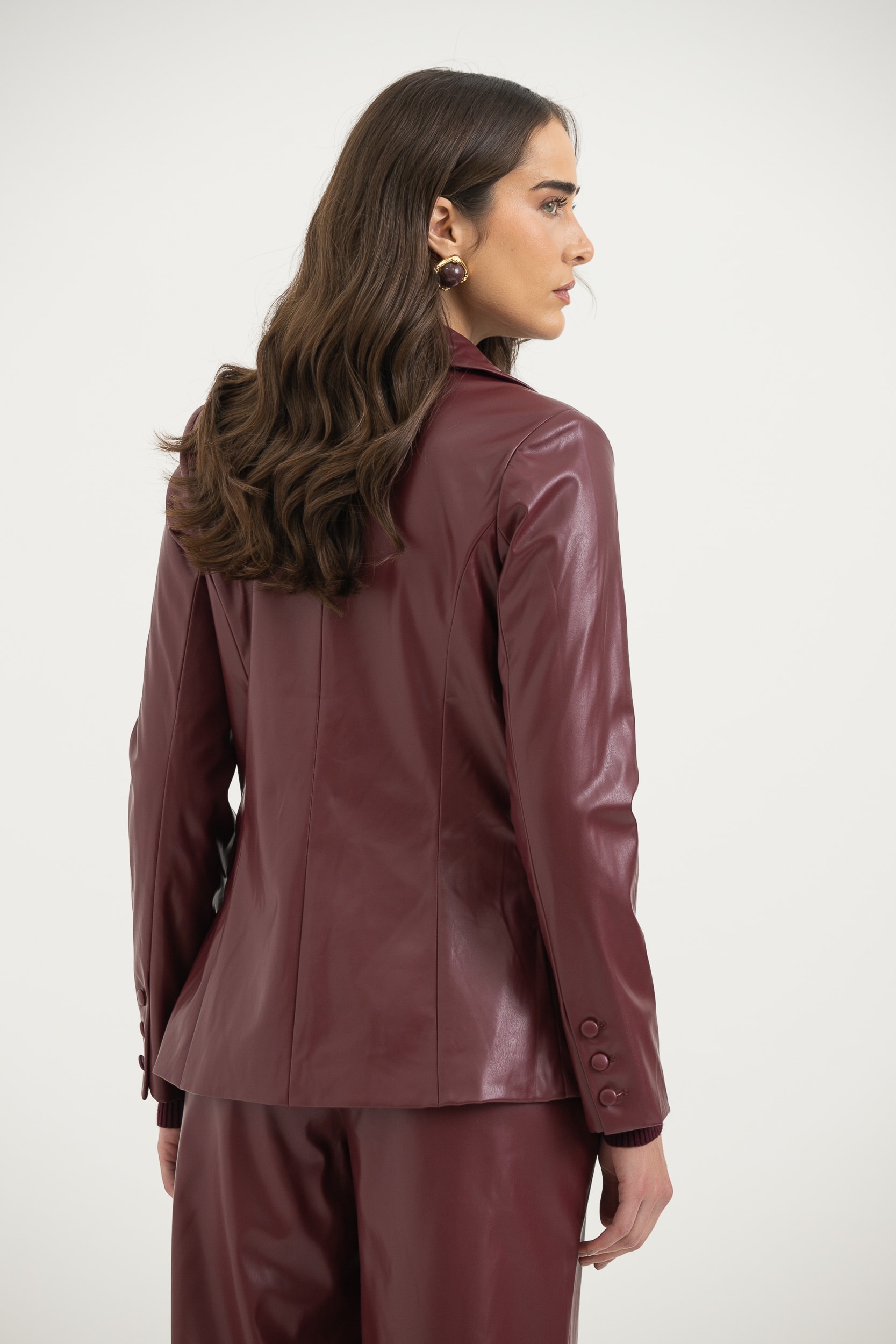 Blazer Em PU Manga Longa  Vinho