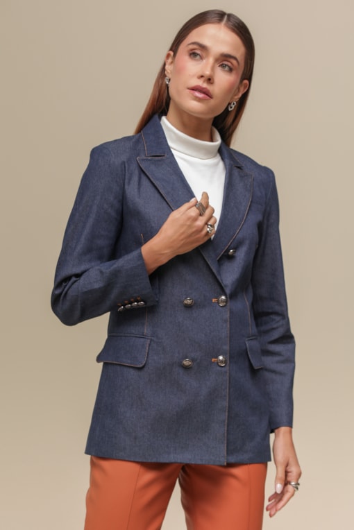 Blazer Jeans Alongado  Marinho 