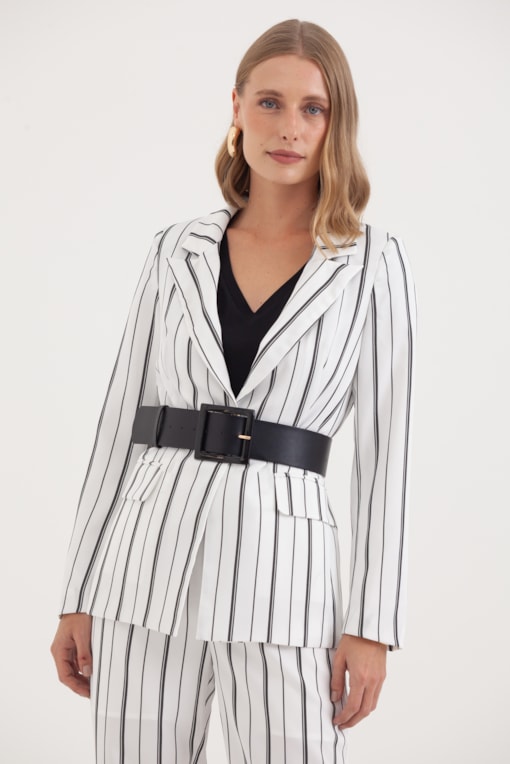 Blazer Listrado Ajustado Branco