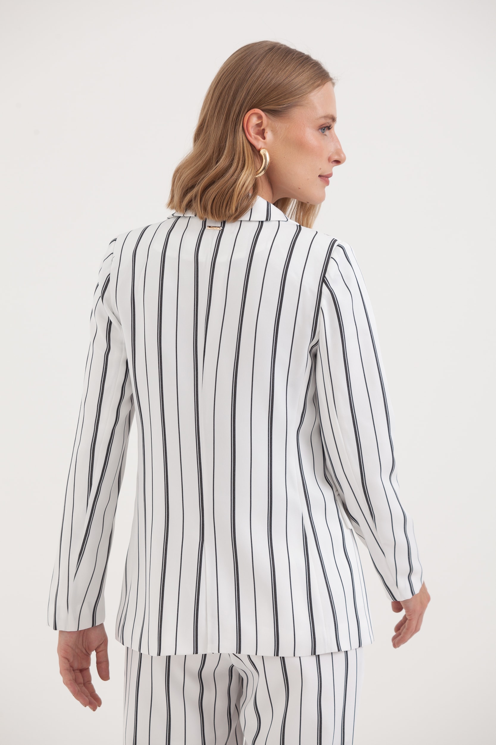 Blazer Listrado Ajustado Branco