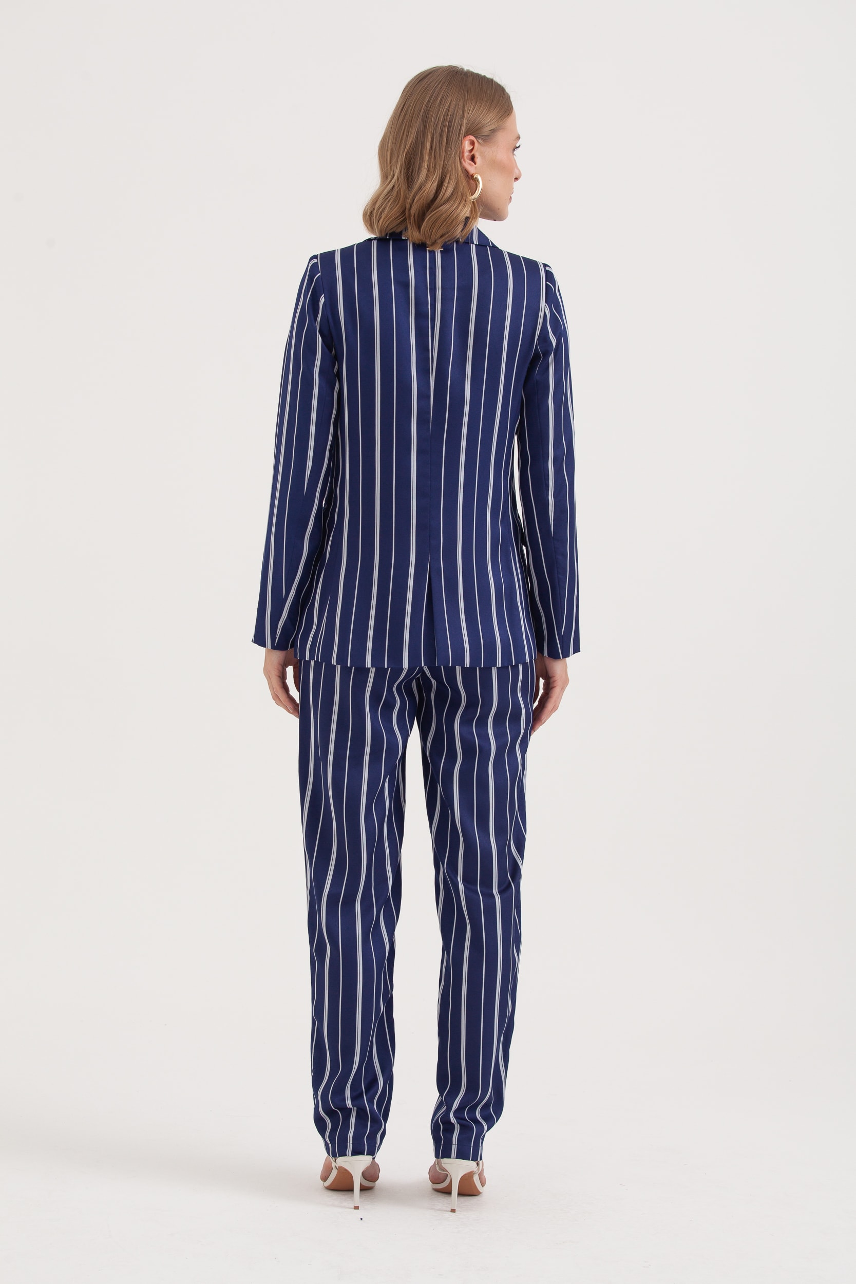 Blazer Listrado Ajustado Marinho 