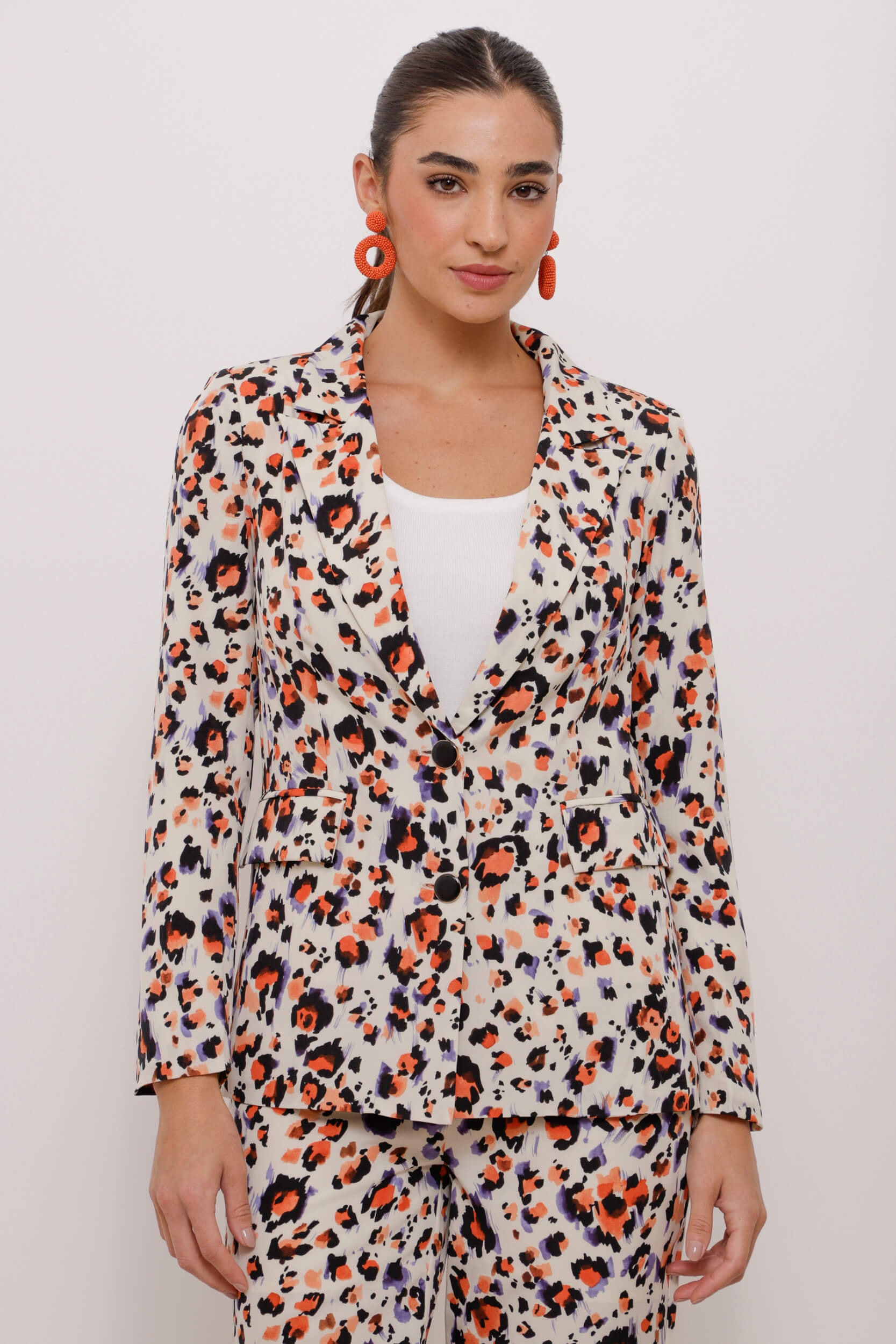 Blazer Navy Acinturado Crepe Estampa Oncinha Azul