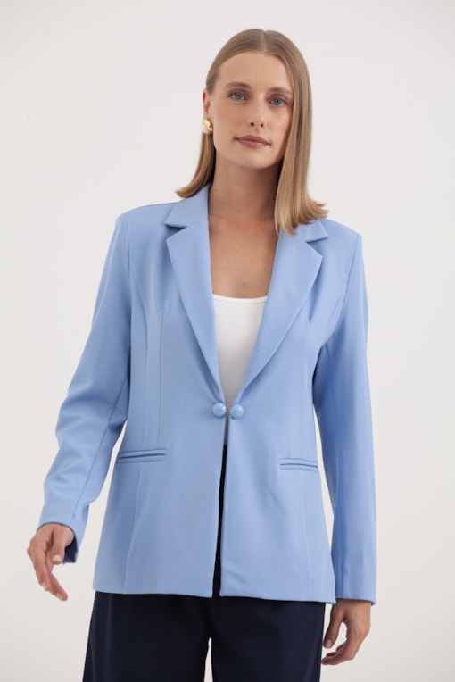 Blazer Recortes Fecho Bolinha Azul
