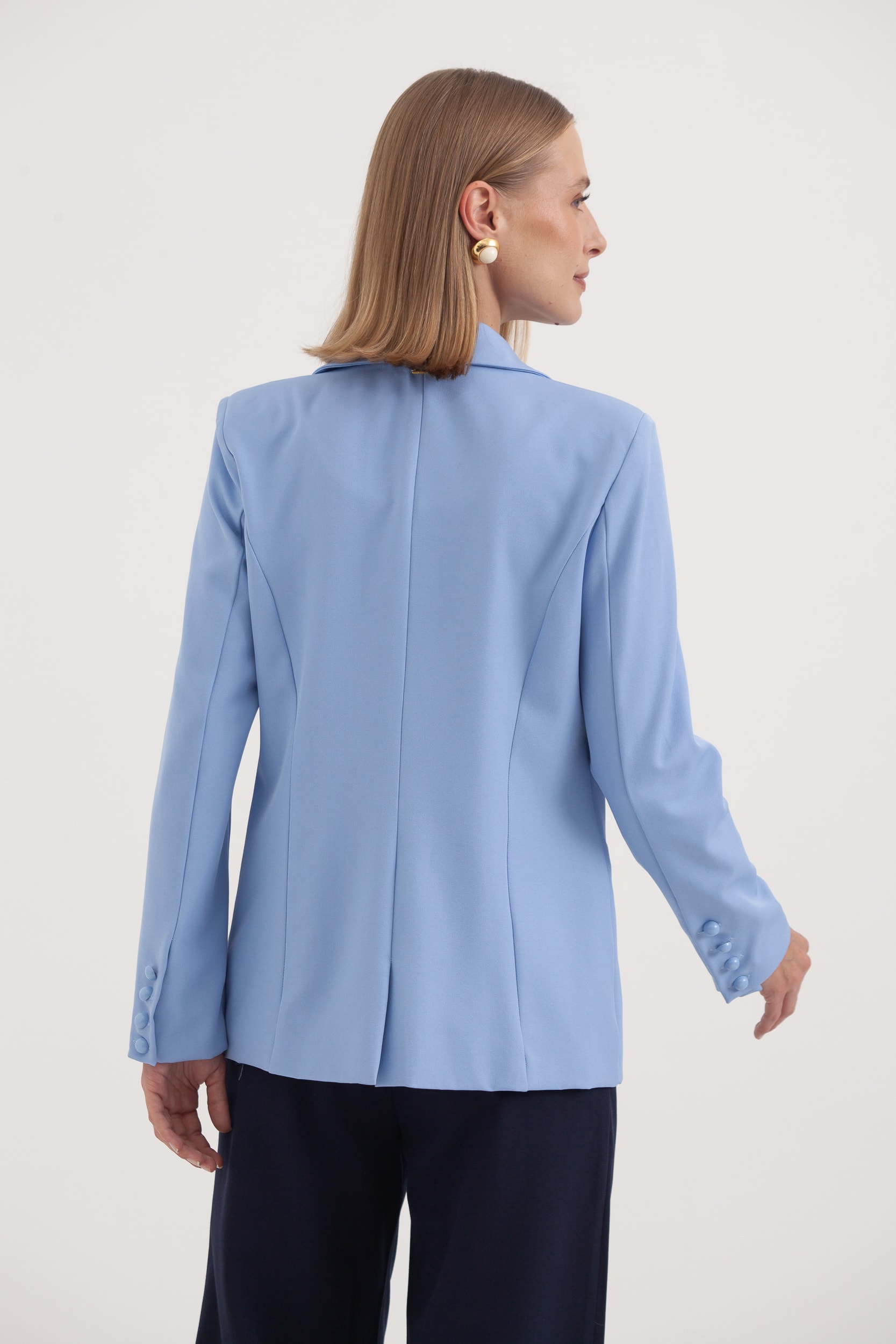 Blazer Recortes Fecho Bolinha Azul