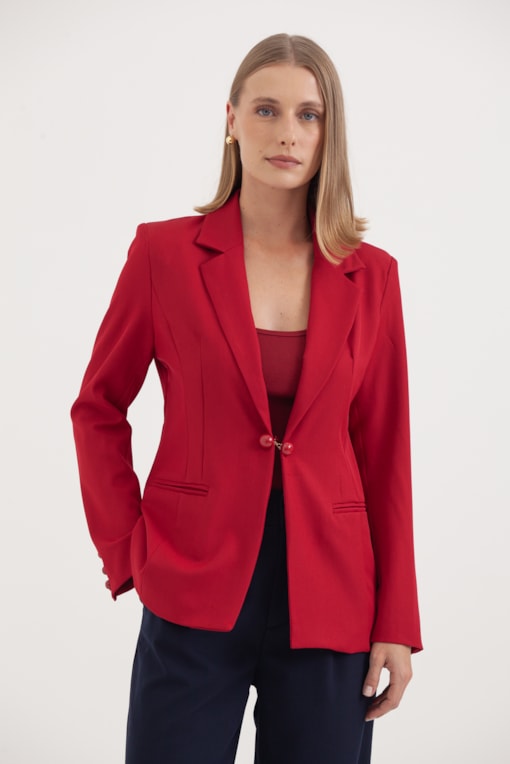 Blazer Recortes Fecho Bolinha Cereja