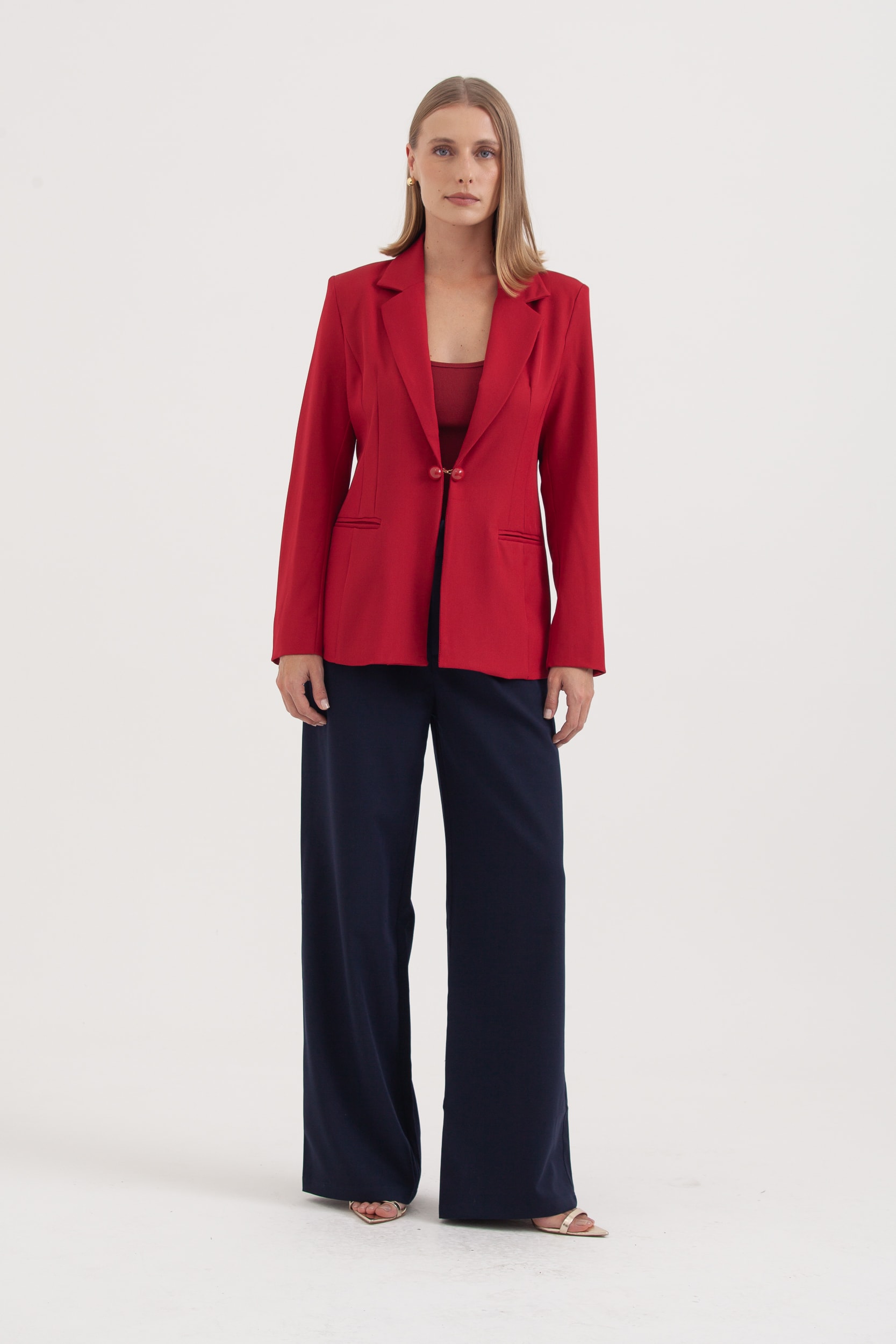 Blazer Recortes Fecho Bolinha Cereja