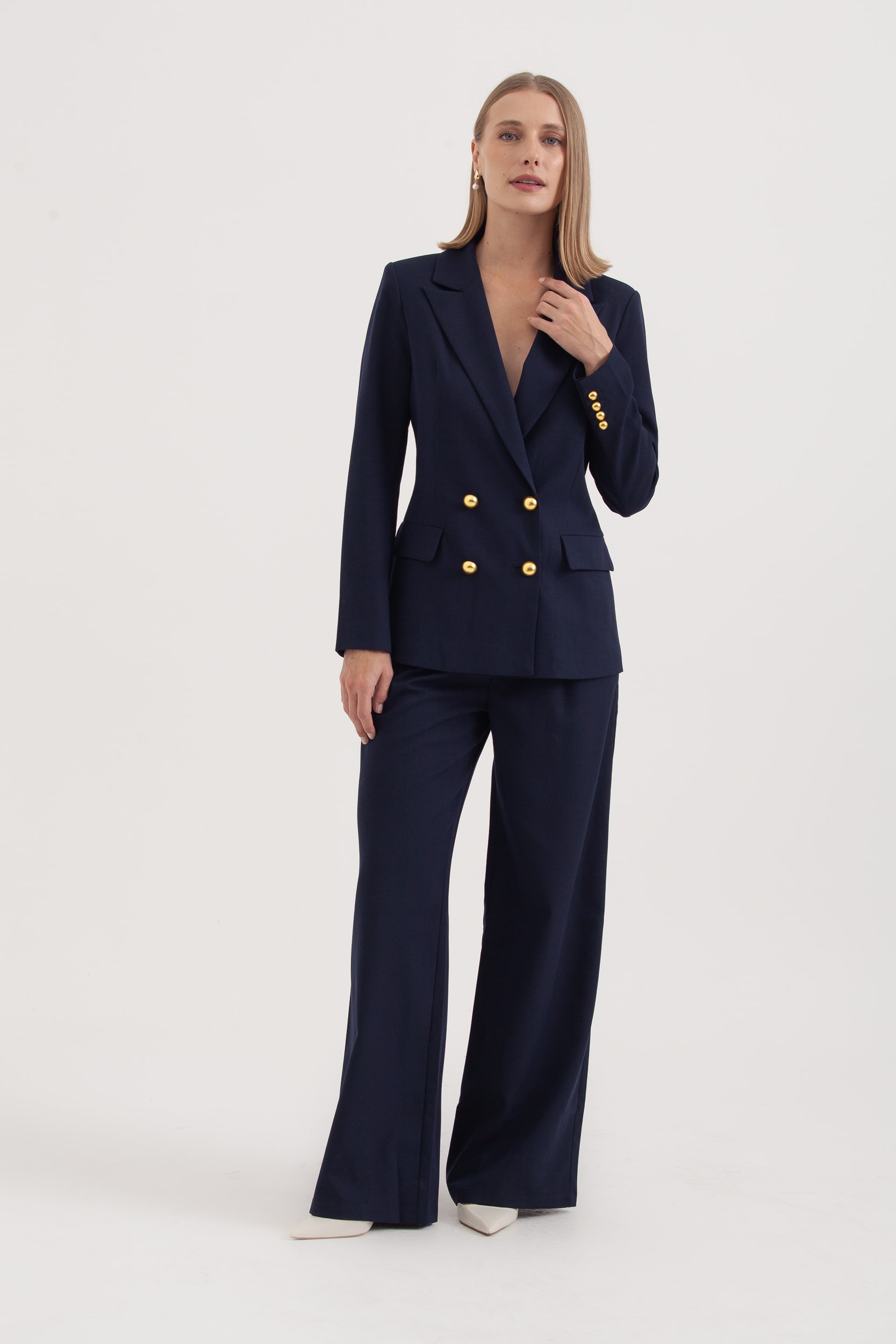 Blazer Transpassado Botões Navy Marinho