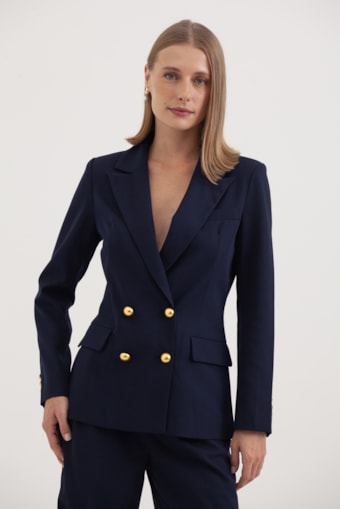 Blazer Transpassado Botões Navy Marinho