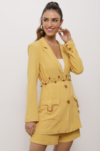 Blazer Viscolinho Utilitário Com Cinto  Amarelo