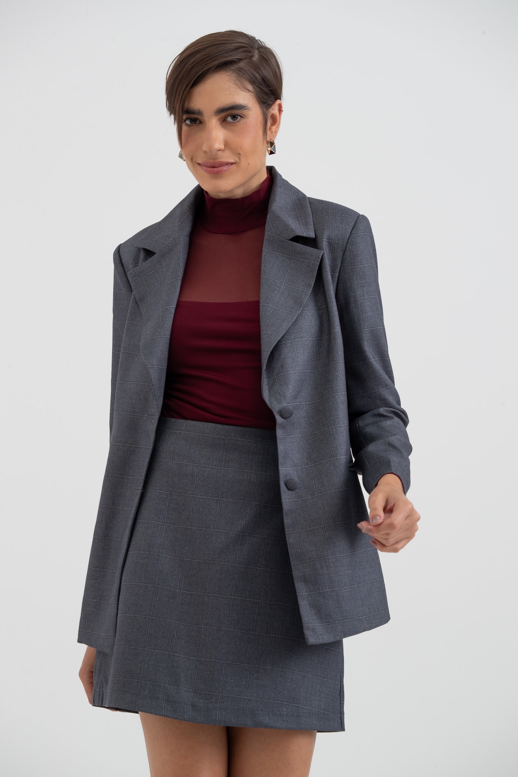 Blazer Xadrez Alfaiataria Cinza