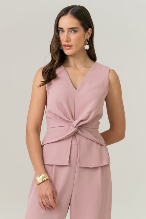 Blusa Alfaiataria Com Detalhe Retorcido Frontal Rosê