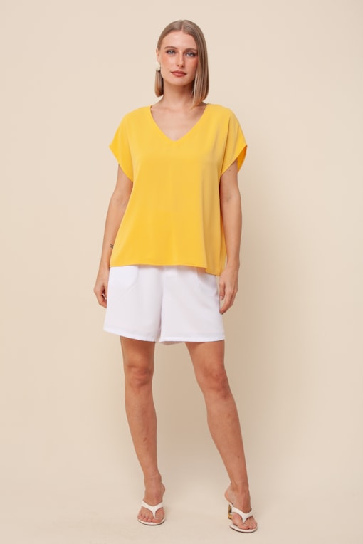 Blusa Ampla Gola V Amarelo